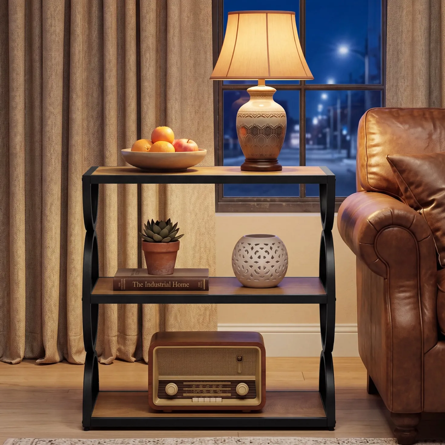 23.6” Industrial Nightstand, Bedside Table With 3-Tier Open Shelves For Small Bedrooms