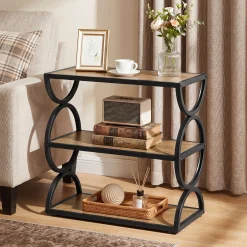 23.6” Industrial Nightstand, Bedside Table With 3-Tier Open Shelves For Small Bedrooms