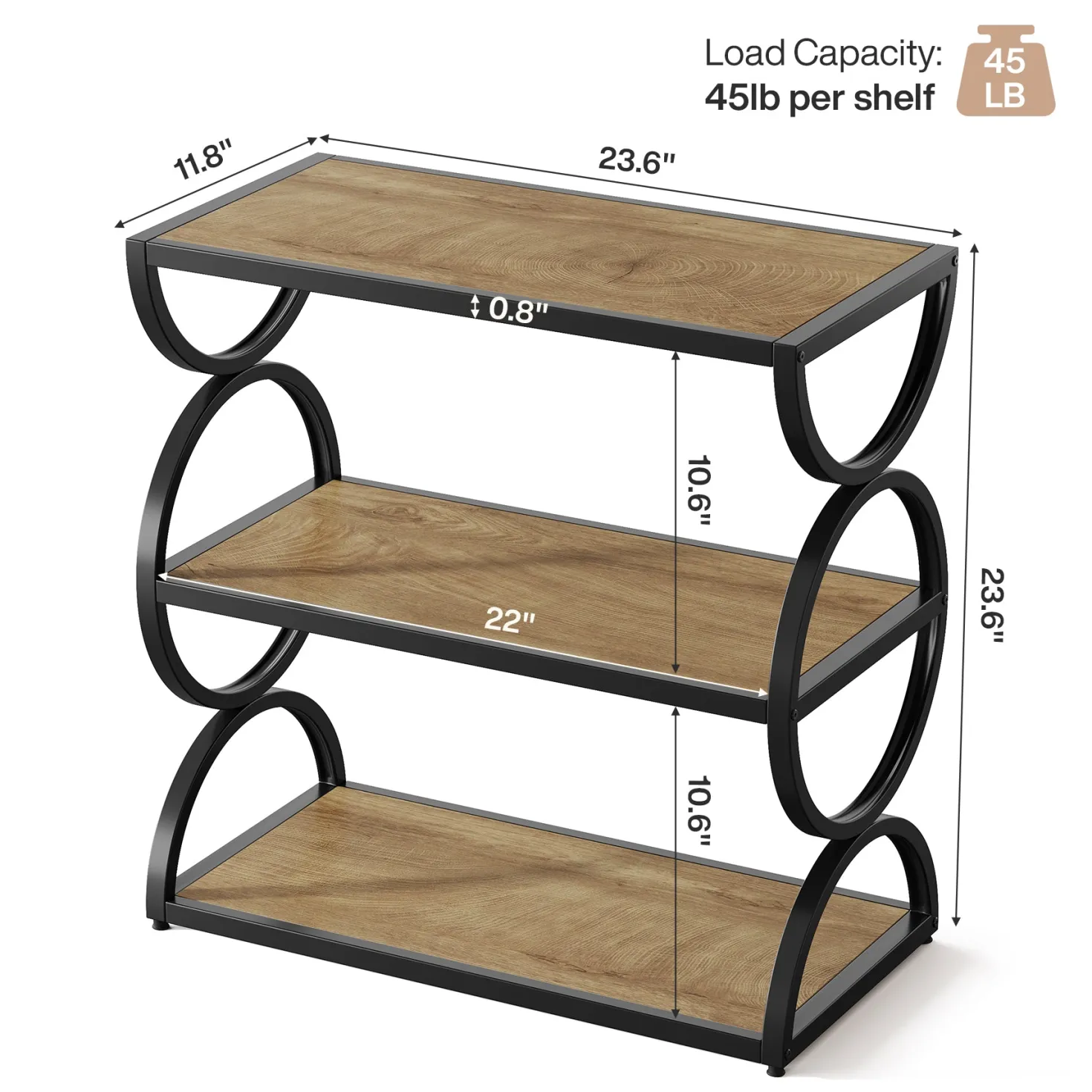 23.6” Industrial Nightstand, Bedside Table With 3-Tier Open Shelves For Small Bedrooms