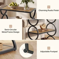 23.6” Industrial Nightstand, Bedside Table With 3-Tier Open Shelves For Small Bedrooms