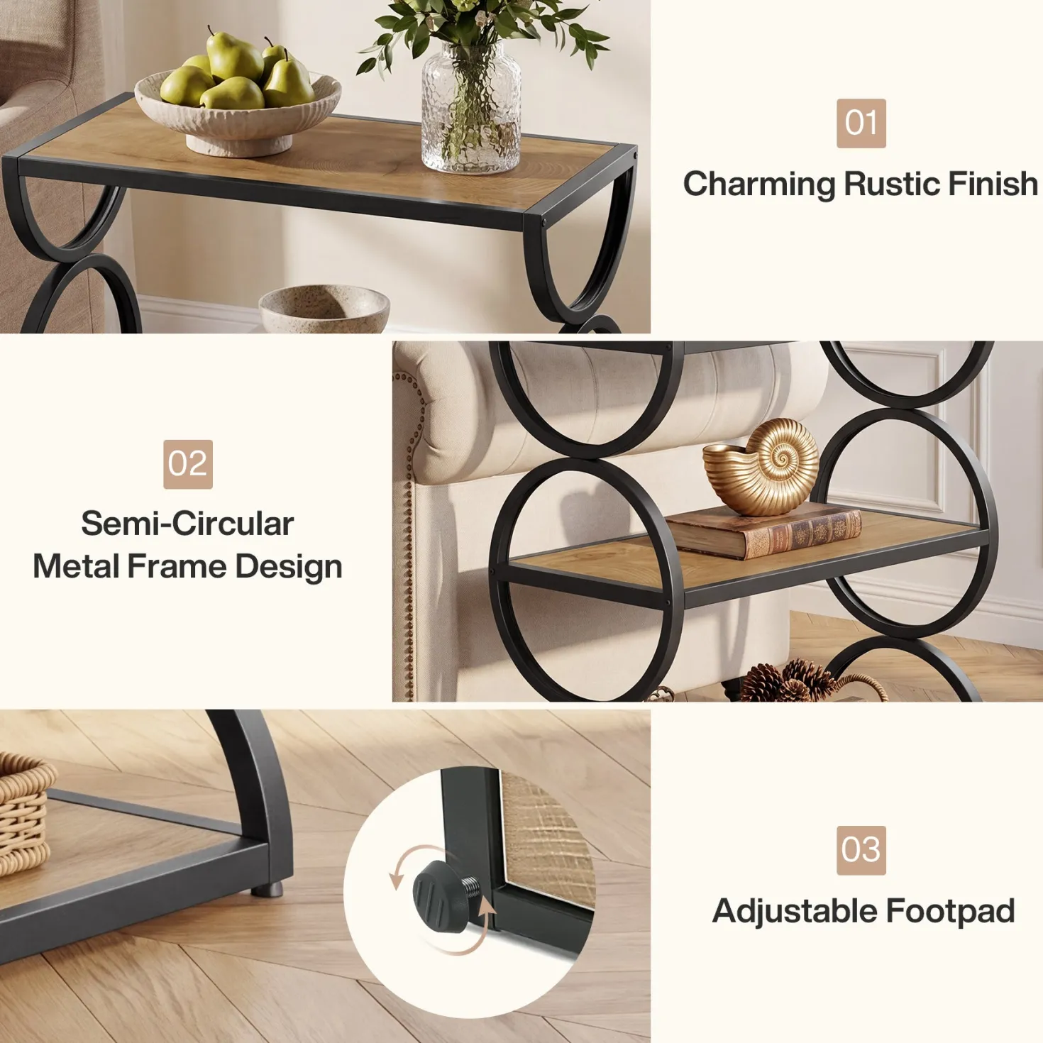 23.6” Industrial Nightstand, Bedside Table With 3-Tier Open Shelves For Small Bedrooms