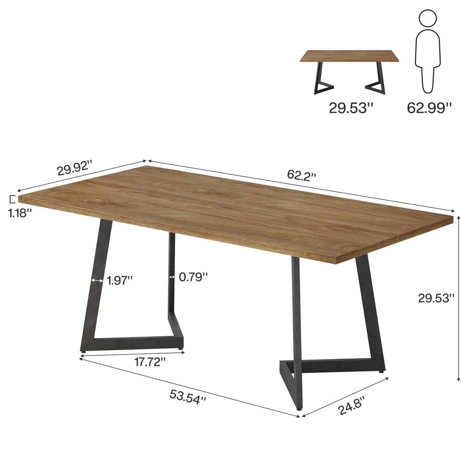62" Industrial Office Desk, Modern Executive Computer Desk with Sturdy V-Shaped Metal Legs for Home Office