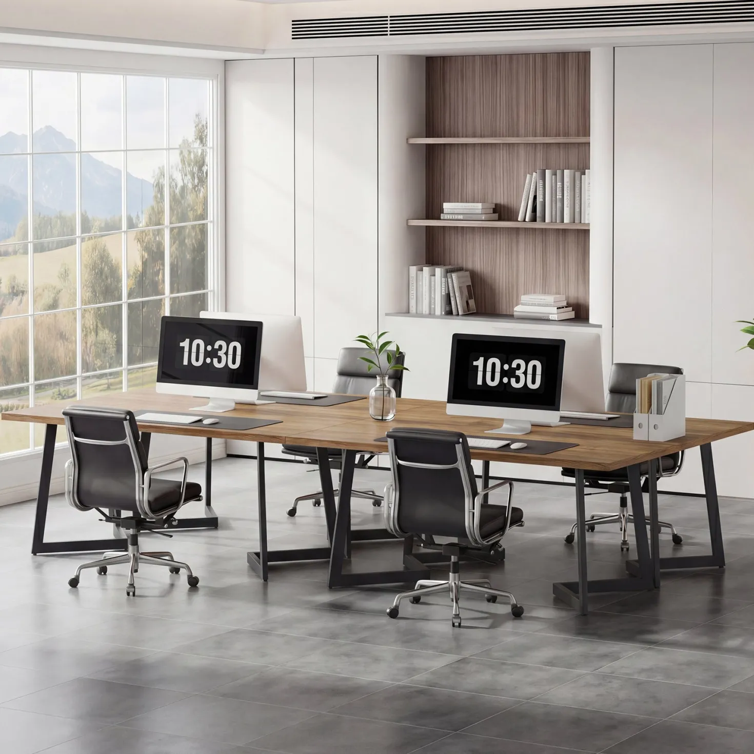 62" Industrial Office Desk, Modern Executive Computer Desk with Sturdy V-Shaped Metal Legs for Home Office