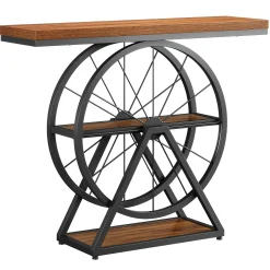 39.4" Industrial 3-Tier Console Table with Wheels, Narrow Entryway Sofa Table with Storage