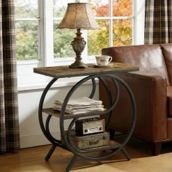 23.62" Industrial 3-Tier End Table, Rustic Brown Rectangle Side Table