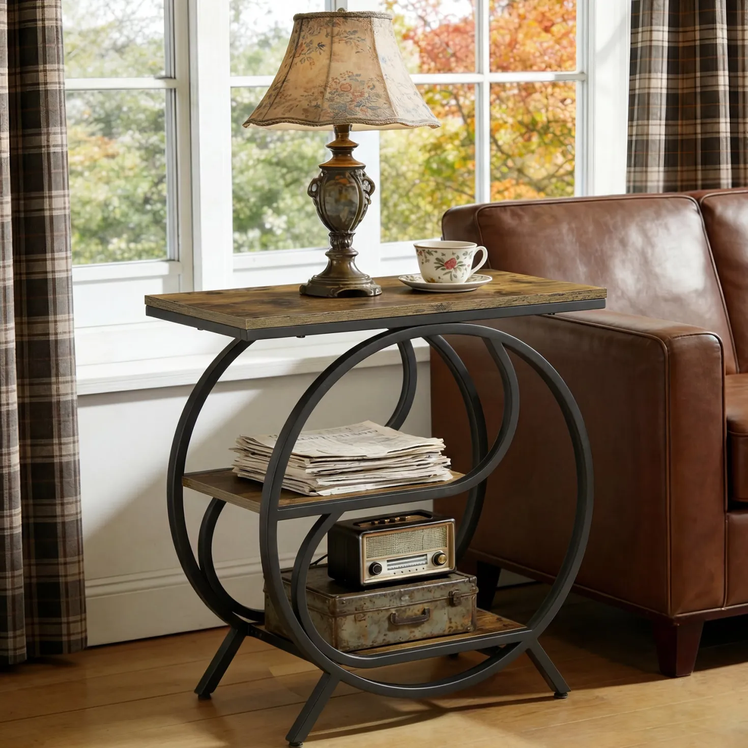 23.62" Industrial 3-Tier End Table, Rustic Brown Rectangle Side Table