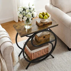 23.62" Industrial 3-Tier End Table, Rustic Brown Rectangle Side Table