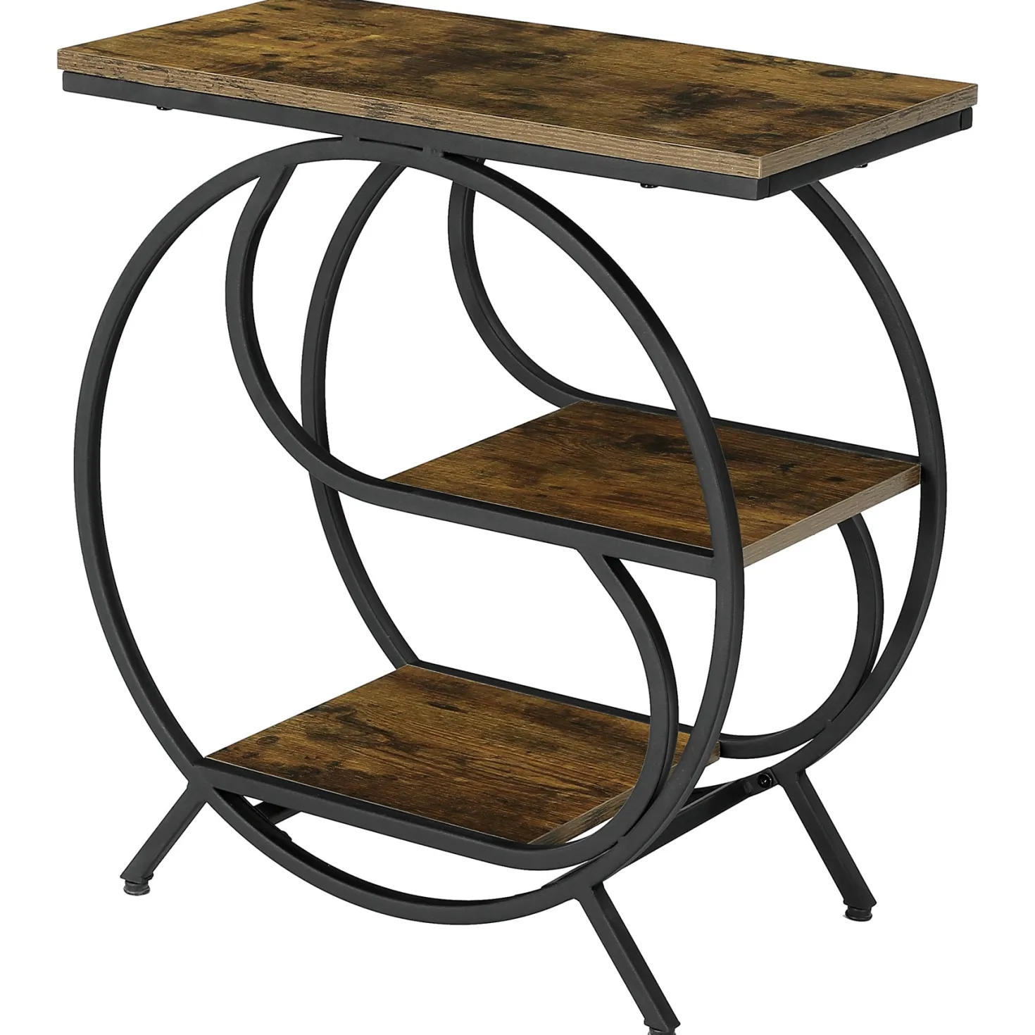 23.62" Industrial 3-Tier End Table, Rustic Brown Rectangle Side Table