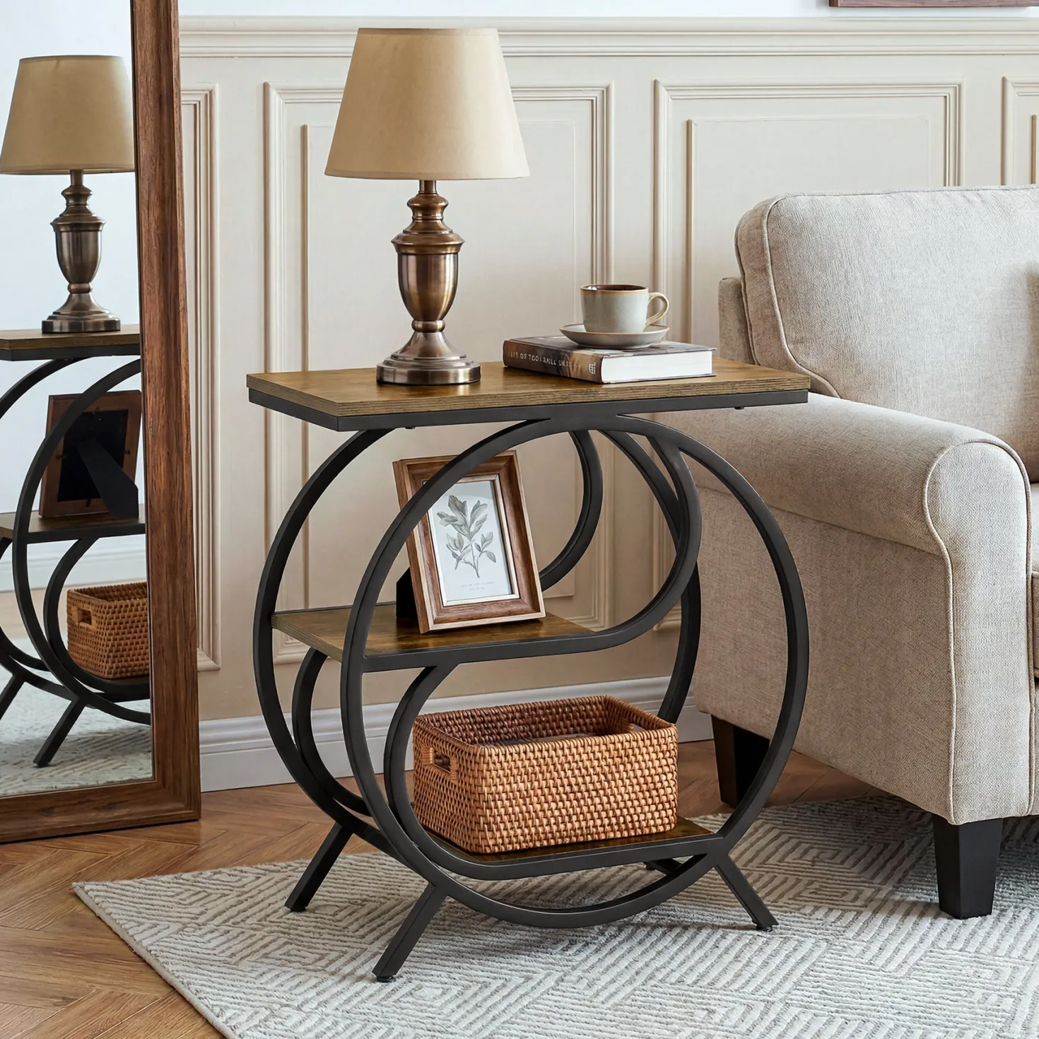 23.62" Industrial 3-Tier End Table, Rustic Brown Rectangle Side Table