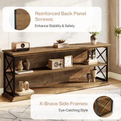 63" Industrial TV Stand for 55–75 Inch TVs, Wood & Metal Entertainment Center with 3-Tier Open Shelves