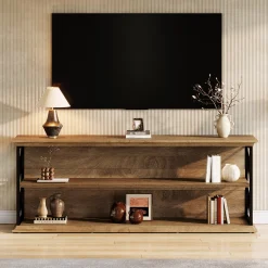 63" Industrial TV Stand for 55–75 Inch TVs, Wood & Metal Entertainment Center with 3-Tier Open Shelves