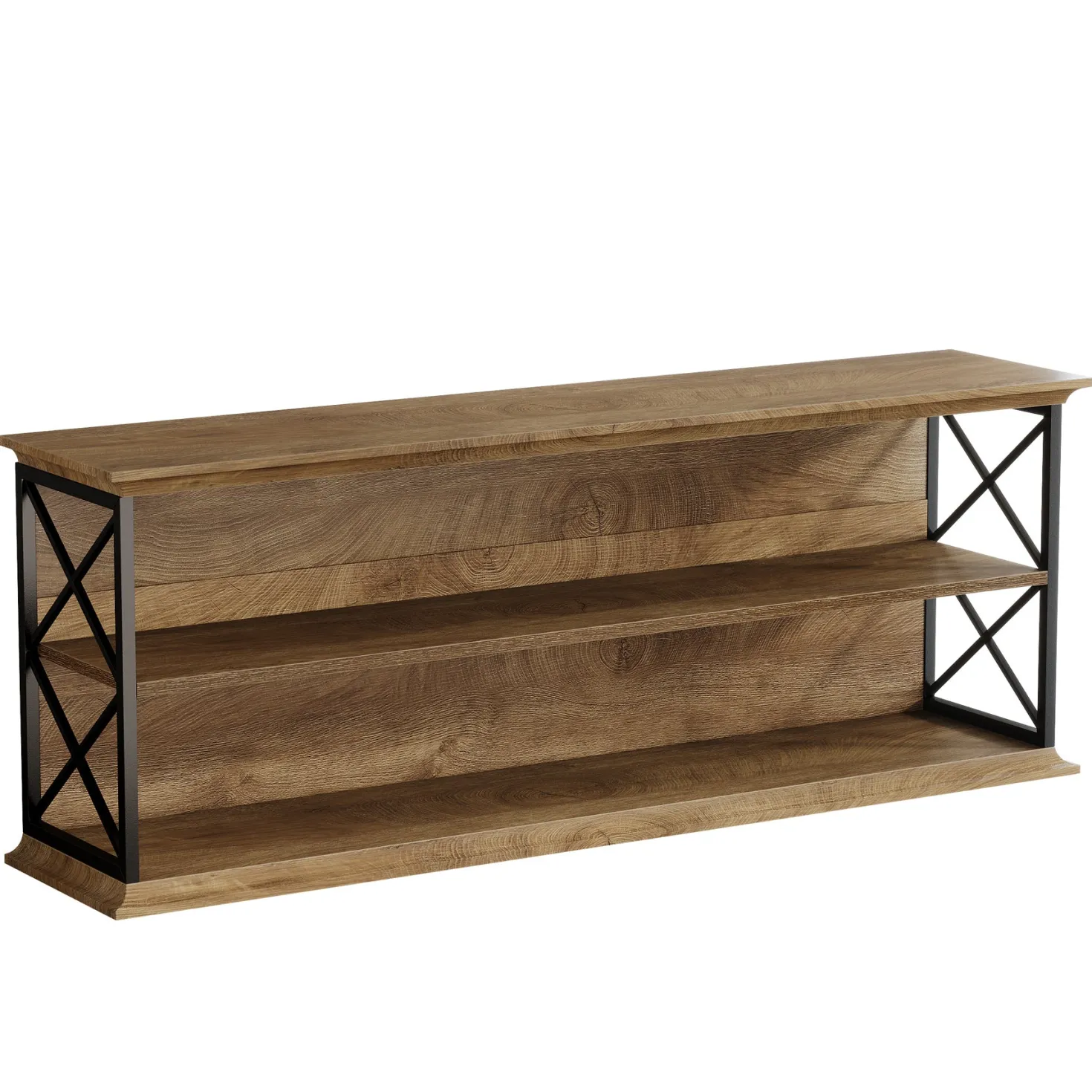 63" Industrial TV Stand for 55–75 Inch TVs, Wood & Metal Entertainment Center with 3-Tier Open Shelves