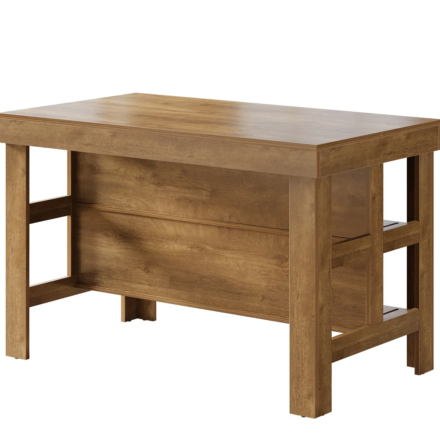 55" Kitchen Island, Breakfast Counter with Seating and Storage Shelves
