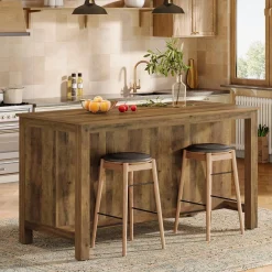 59" Kitchen Island, Farmhouse Stationary Island Table with Storage for Kitchen