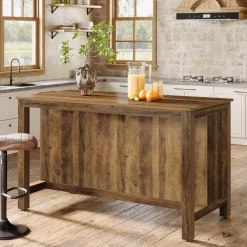 59" Kitchen Island, Farmhouse Stationary Island Table with Storage for Kitchen