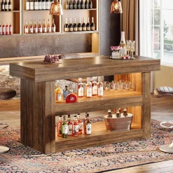 55" Kitchen Island, Farmhouse 3-Tier Island Table with Large Countertop