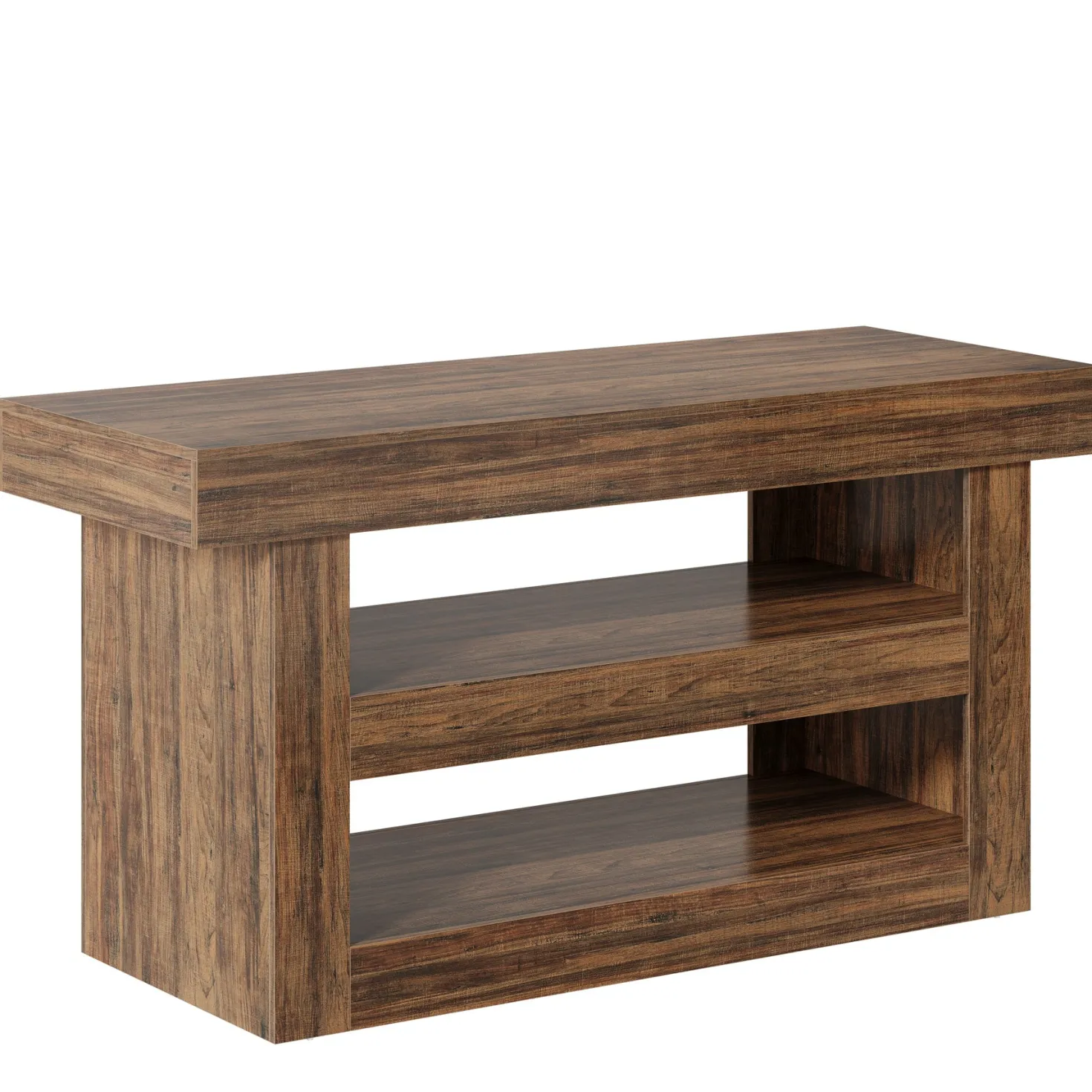 55" Kitchen Island, Farmhouse 3-Tier Island Table with Large Countertop