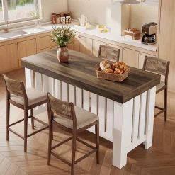 55" Kitchen Island, Farmhouse Stationary Table with Sturdy Base for Kitchen