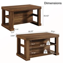 55" Kitchen Island, Farmhouse Stationary Island Unit with 2-Tier Storage
