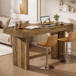 55" Kitchen Island, Farmhouse Stationary Table with Large Worktop