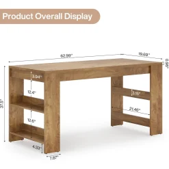 63" Kitchen Island, Large Home Bar Table with Double-Sided Storage Shelves