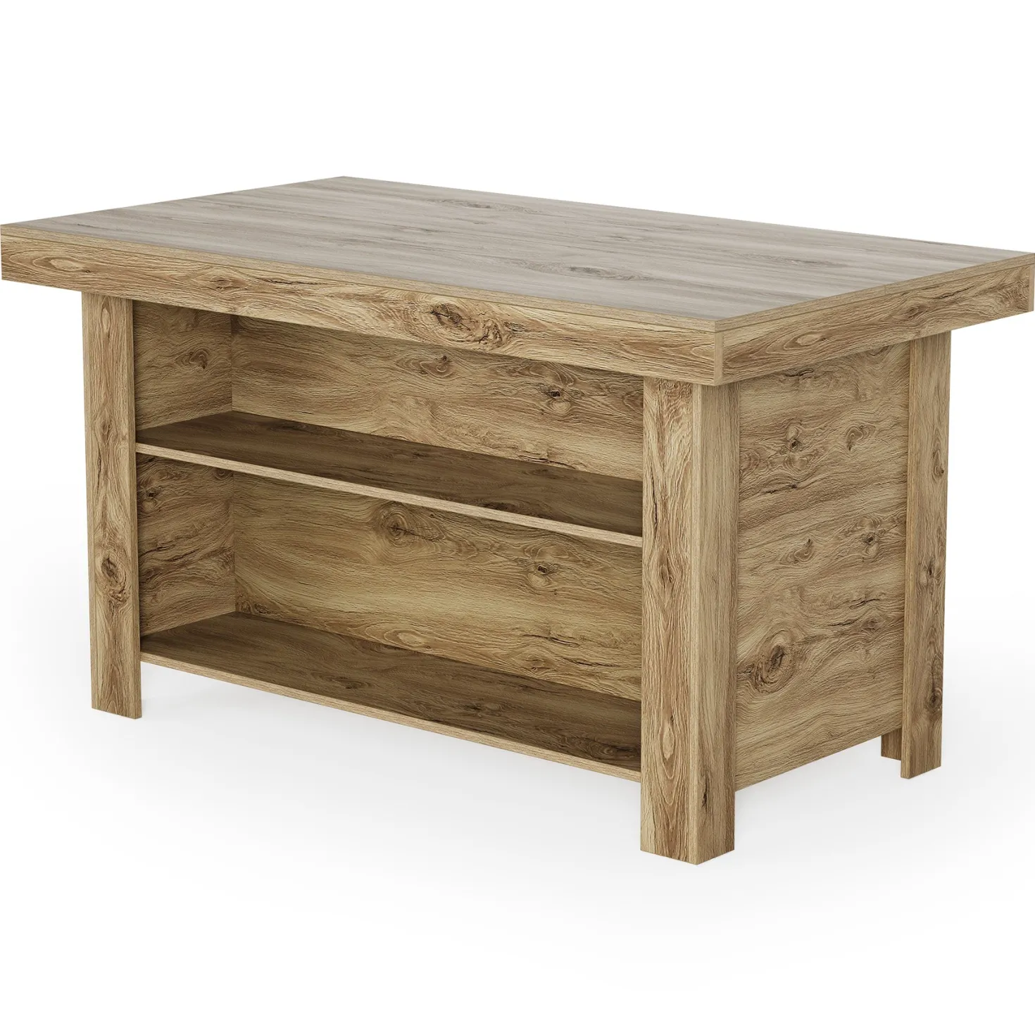 55" Kitchen Island, 3-Tier Island Table Counter Height Bar Table