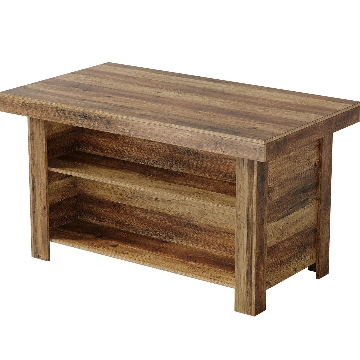 55" Kitchen Island, 3-Tier Island Table Counter Height Bar Table