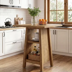 31.5" Kitchen Island with Storage, 3-Tier Square Counter Height Island Table