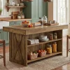 55" Kitchen Island with Storage Shelves, Farmhouse Island Table for Dining Room