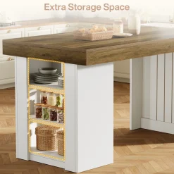 55" Kitchen Island with Storage, Farmhouse Stationary Island Table for Kitchen
