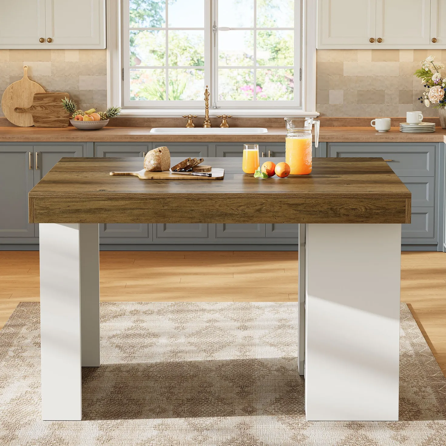 55" Kitchen Island with Storage, Farmhouse Stationary Island Table for Kitchen