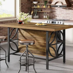 63" Kitchen Island with Storage, 2-Tier Kitchen Bar Table with Large Worktop