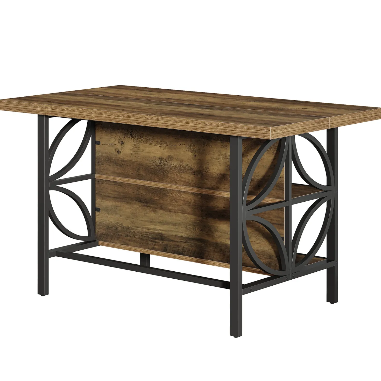 63" Kitchen Island with Storage, 2-Tier Kitchen Bar Table with Large Worktop