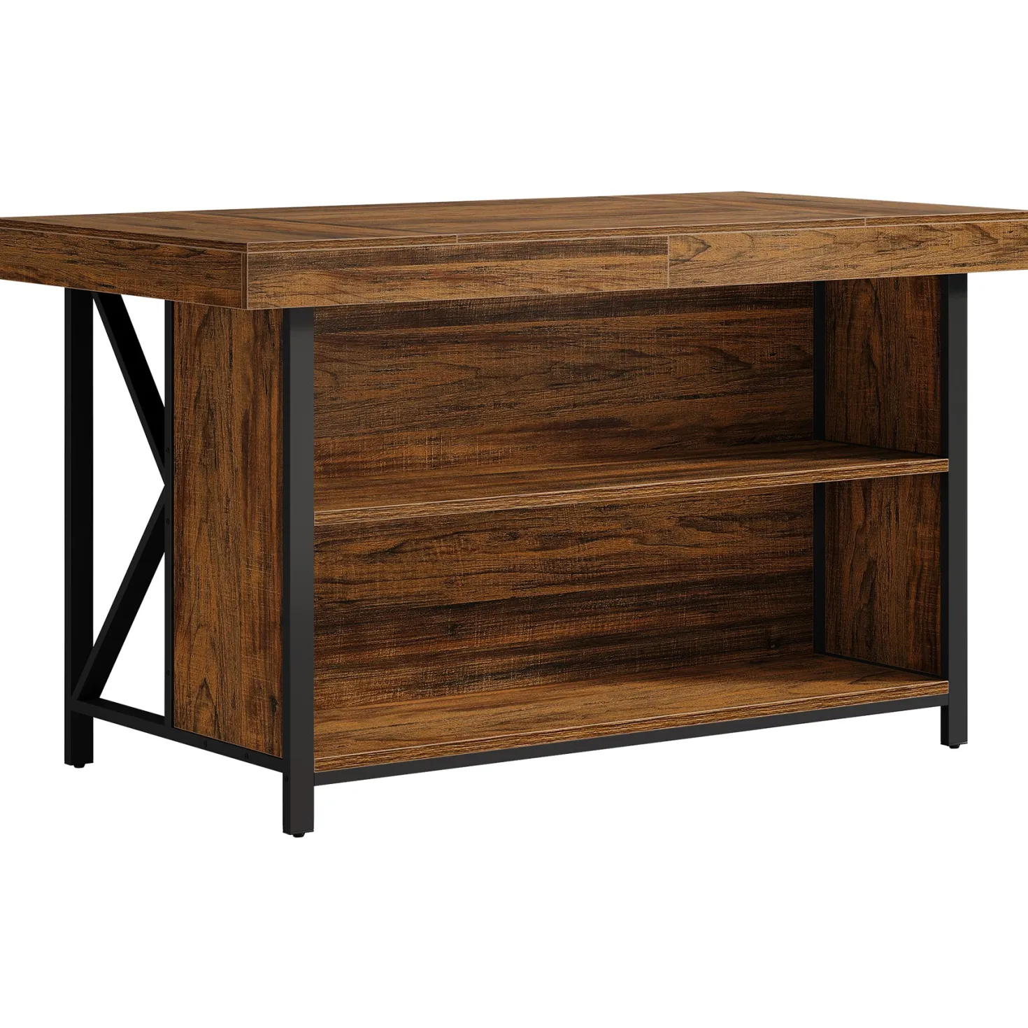 55" Kitchen Island with Storage, 3-Tier Stationary Island Table with Metal Frame