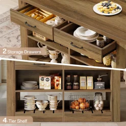 55" Kitchen Island, Wooden Bar Table with 2 Drawers and Open Shelf