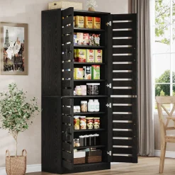70.8" Kitchen Pantry Cabinet, 9-Tier Storage Cabinet with 2 Shutter Doors