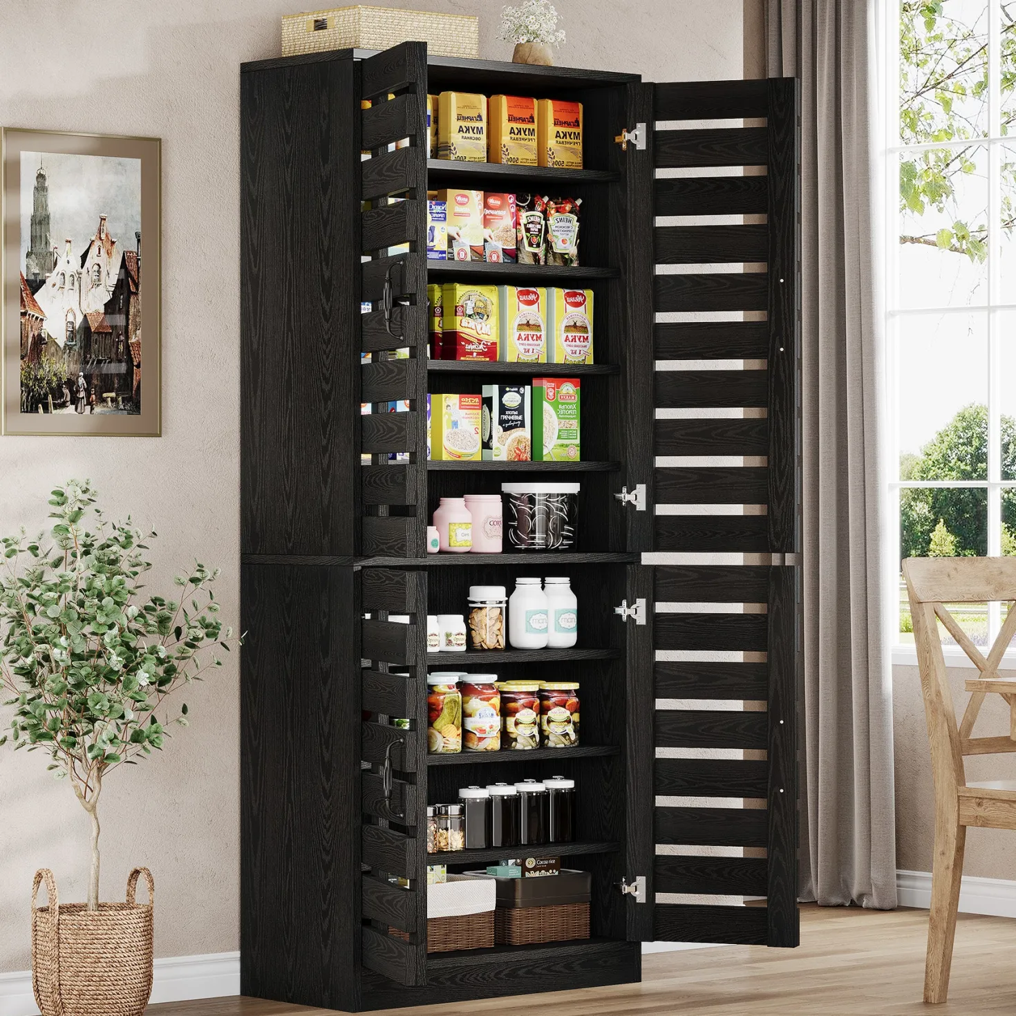 70.8" Kitchen Pantry Cabinet, 9-Tier Storage Cabinet with 2 Shutter Doors