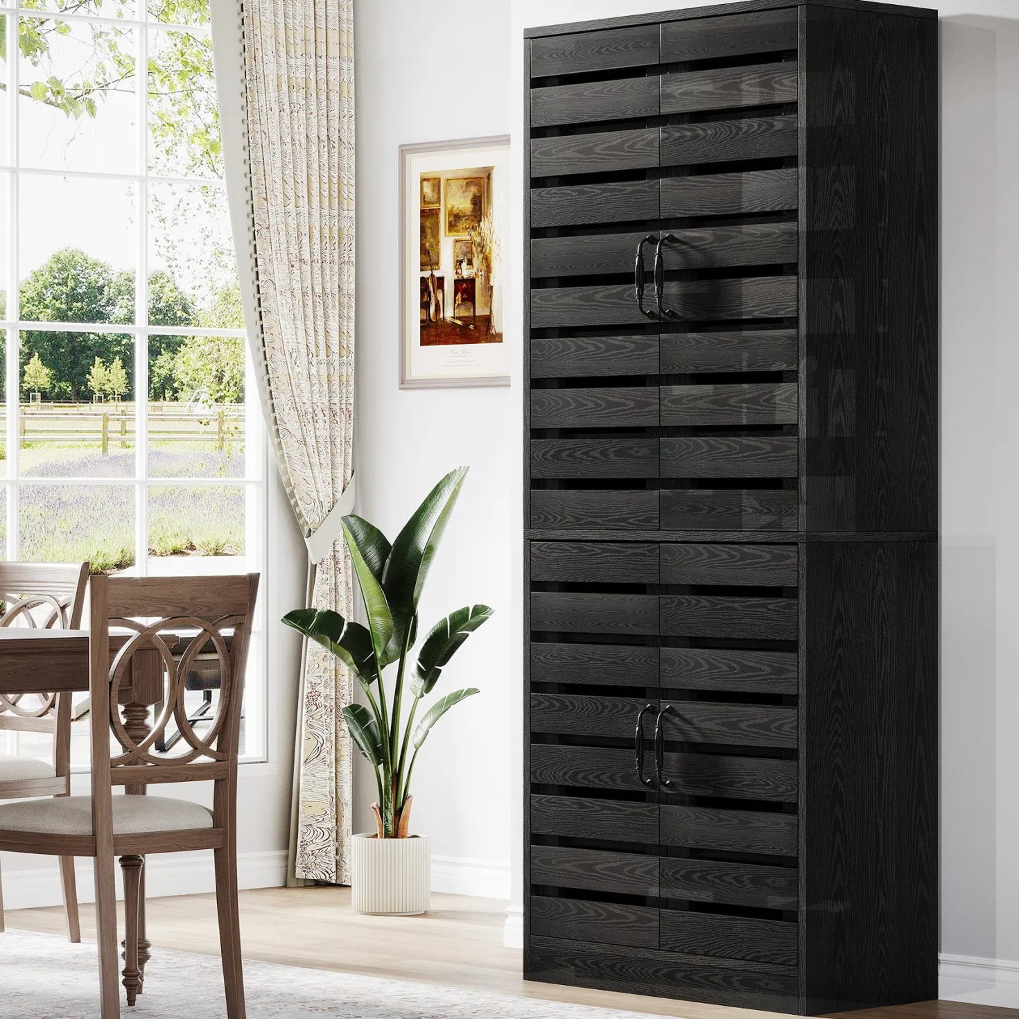 70.8" Kitchen Pantry Cabinet, 9-Tier Storage Cabinet with 2 Shutter Doors