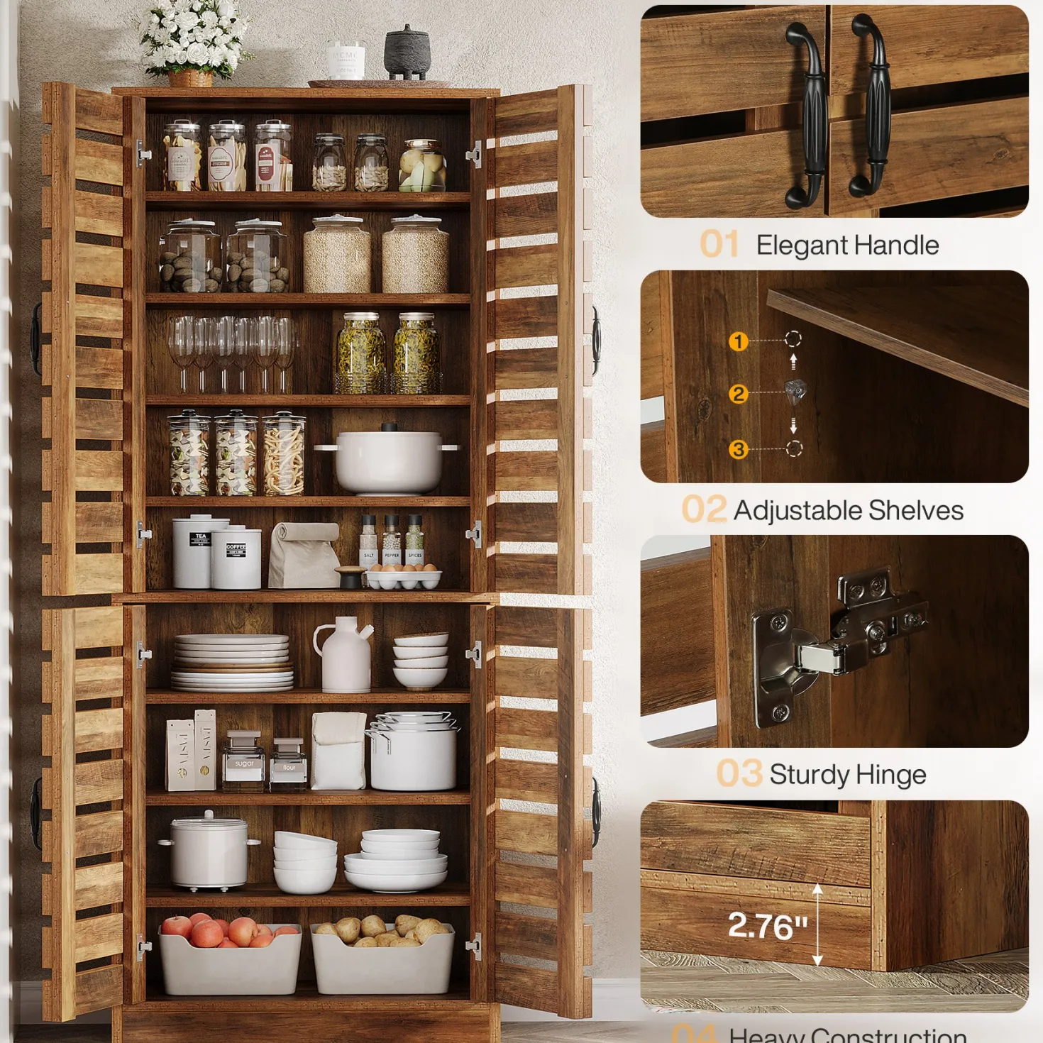 70.8" Kitchen Pantry Cabinet, 9-Tier Storage Cabinet with 2 Shutter Doors