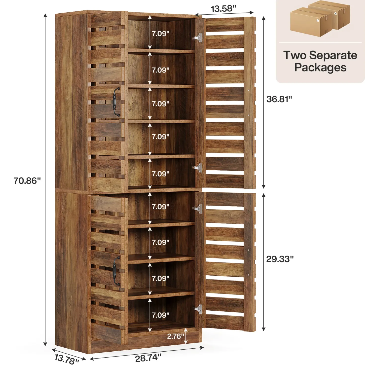 70.8" Kitchen Pantry Cabinet, 9-Tier Storage Cabinet with 2 Shutter Doors