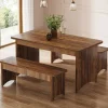 55" Kitchen Table with 2 Benches, 3-Piece Dining Table Set for 4-6 People