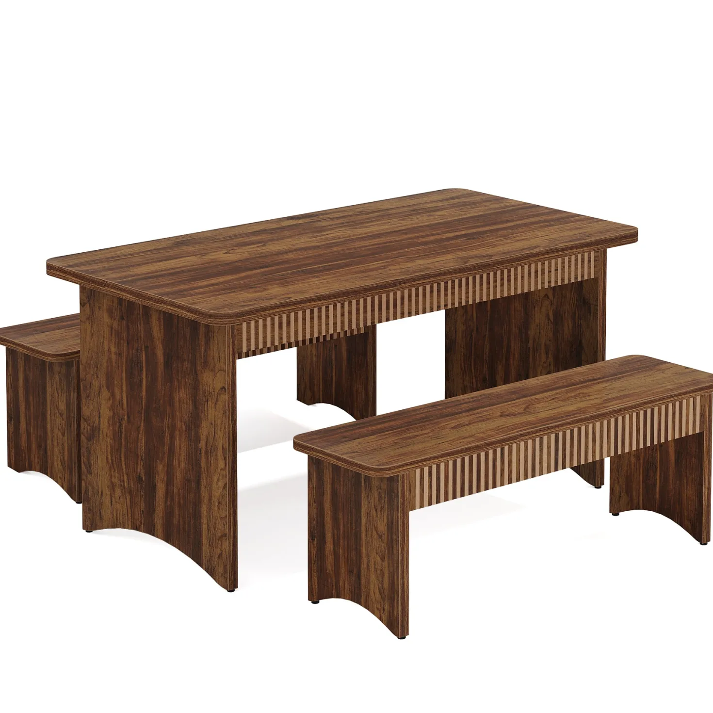 55" Kitchen Table with 2 Benches, 3-Piece Dining Table Set for 4-6 People
