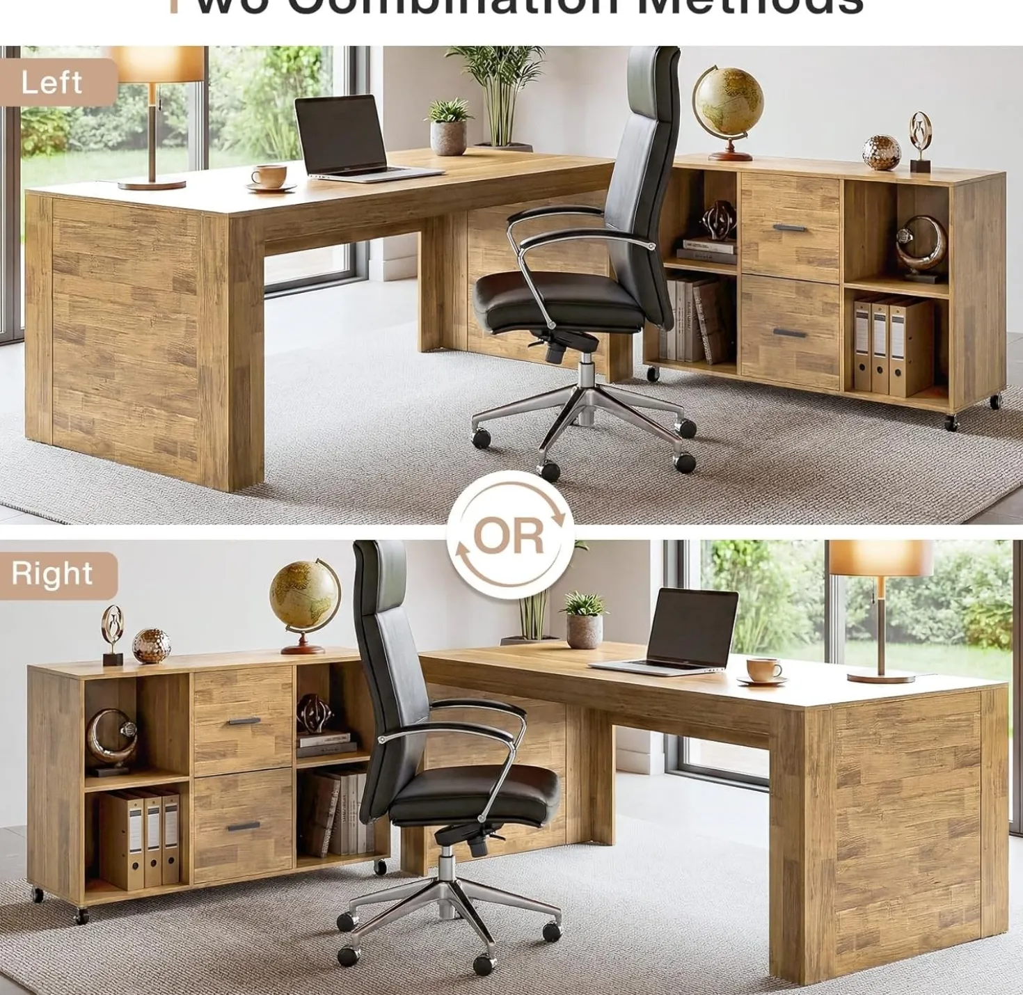 63" L Shaped Desk, Executive Office Desk with with Storage, Large Computer Table with Drawers and Shelves