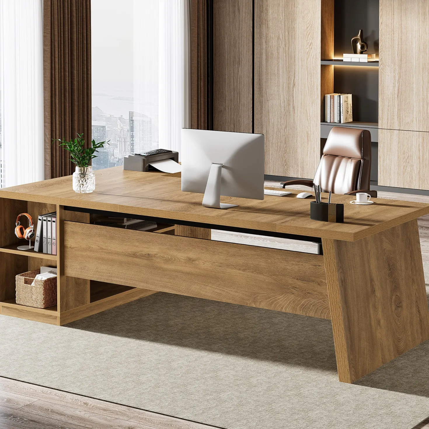 78" L Shaped Executive Desk, Corner Computer Desk Home Office Desk