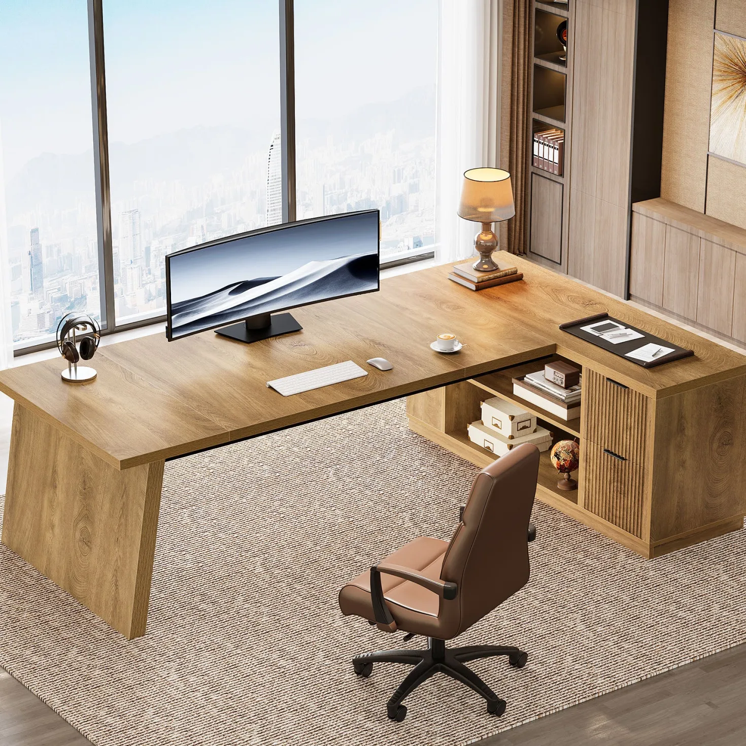 78" L Shaped Executive Desk, Corner Computer Desk Home Office Desk