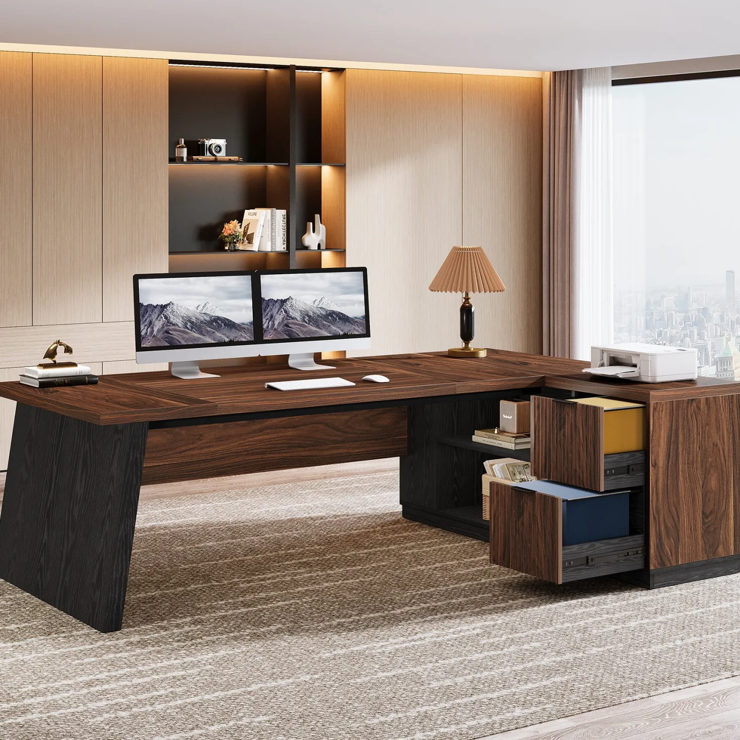 78" L Shaped Executive Desk, Corner Computer Desk Home Office Desk