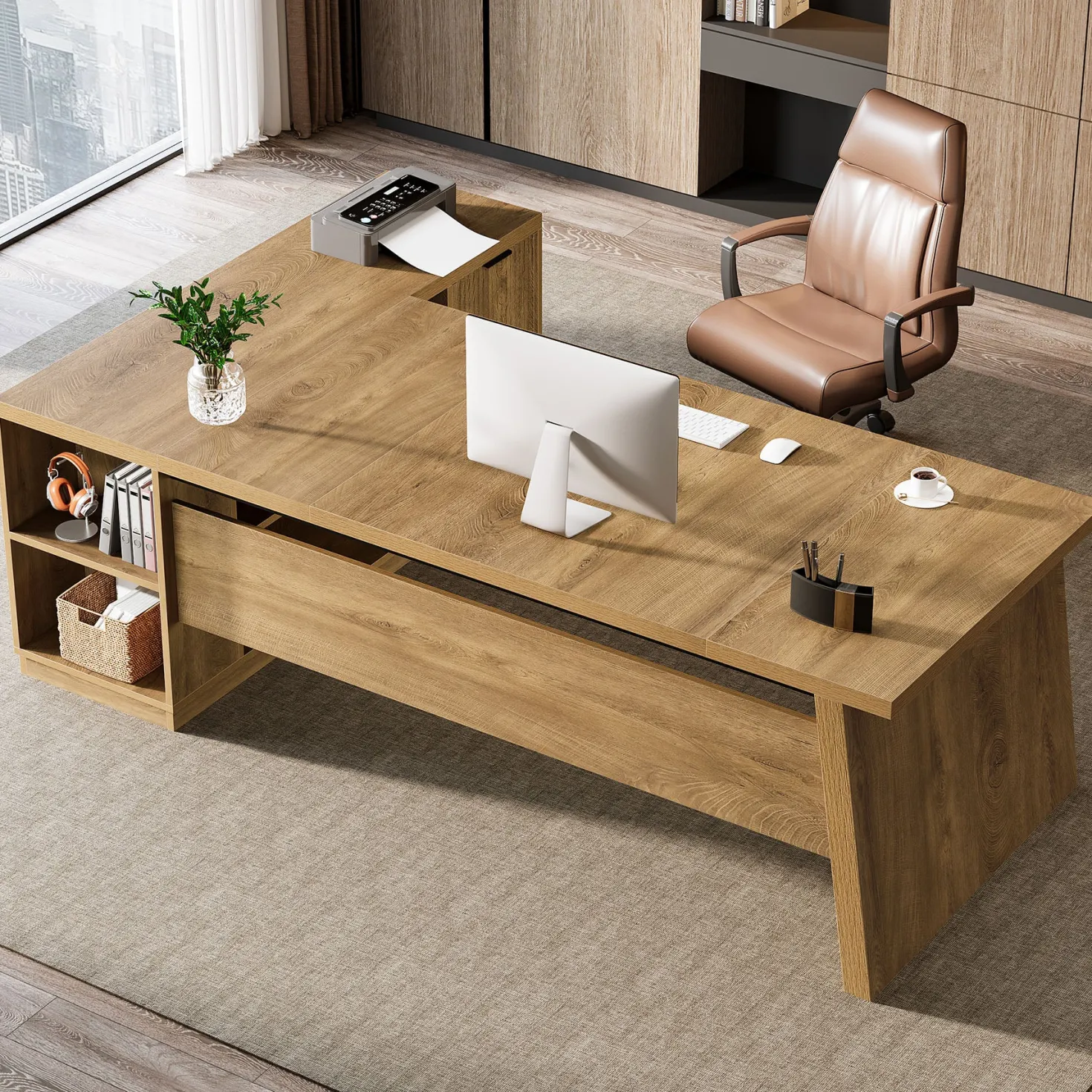 78" L Shaped Executive Desk, Corner Computer Desk Home Office Desk