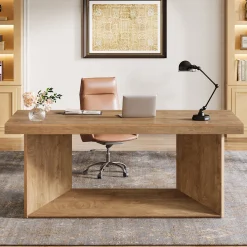 63" Large Executive Desk, Farmhouse Office Computer Desk with Heavy Duty Pedestal