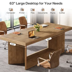 63" Large Executive Desk, Farmhouse Office Computer Desk with Heavy Duty Pedestal