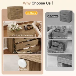 31.5" Large Nightstand, Oversized Bedside Table with 3 Drawers for Bedroom